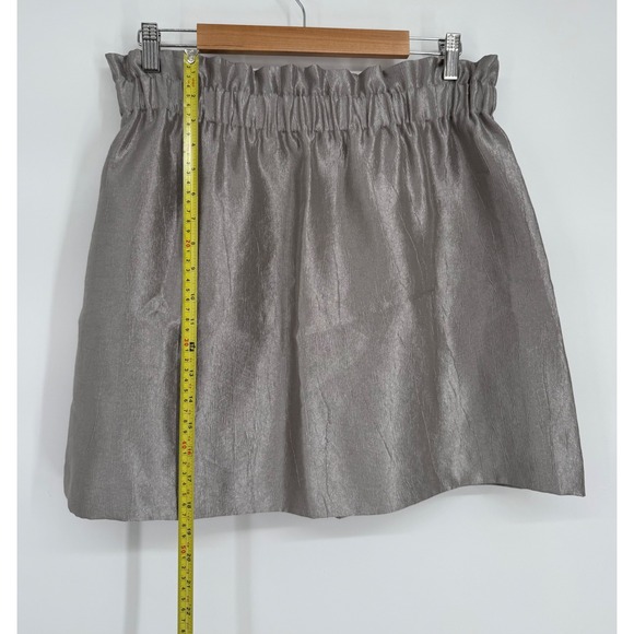 HM Women Metallic Silver Paperbag Waist Mini Skirt Textured Sz 14 New - Picture 2 of 10